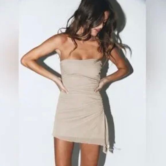 Princess Polly Donelli Metallic Strapless Minidress Champagne Bodycon Ruched NWT - Picture 1 of 9